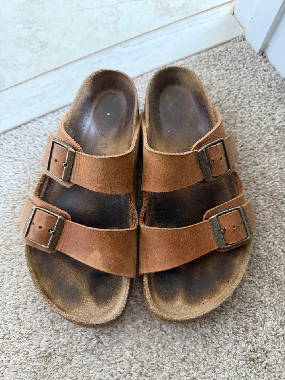 Birkenstock Women's Brown Two-Strap Leather Sandals